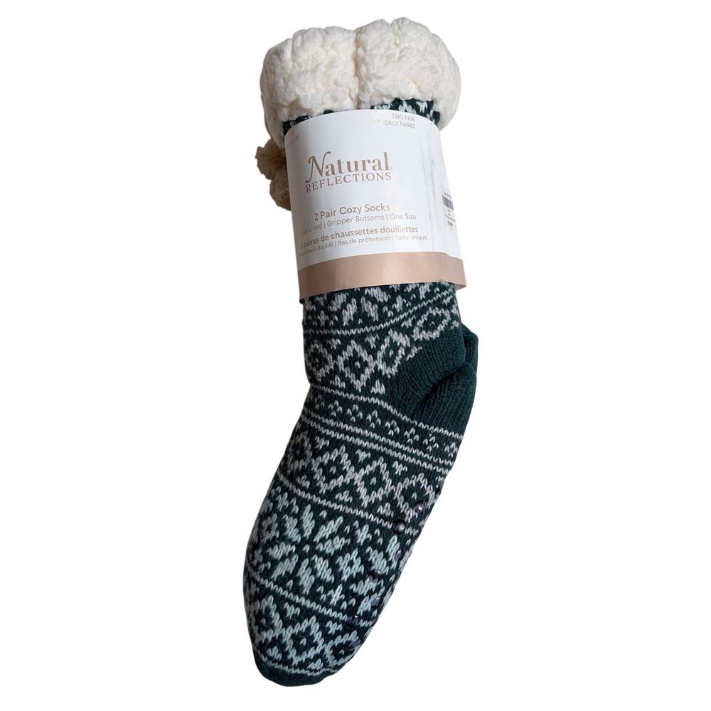 NWT - Natural Reflections Cozy Socks with Pom-Pom for Women 2-Pair Pack
